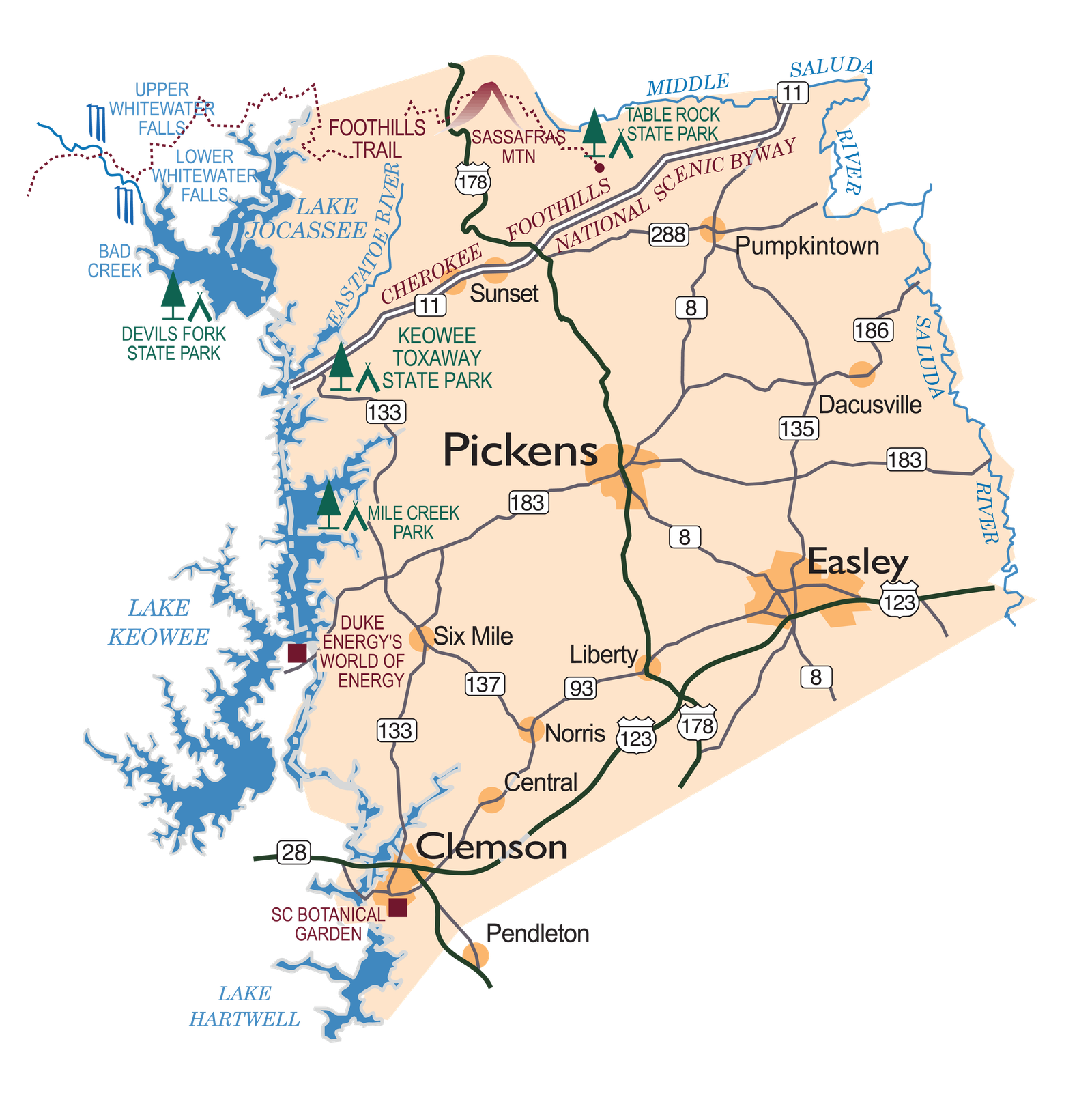 detailed map of Pickens County